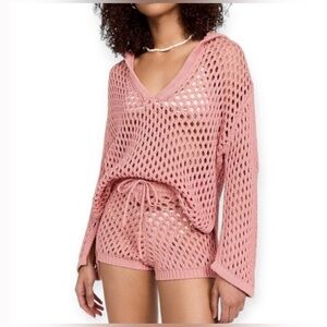 NWT Misa Los Angeles Shamani Hoodie Pink Crochet size Large
